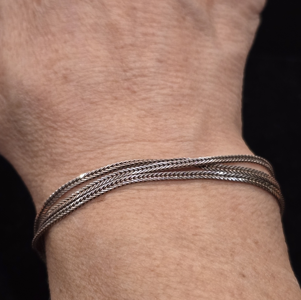 Sterling Silver Foxtail 3 Strand Bracelet 5.2g 7"